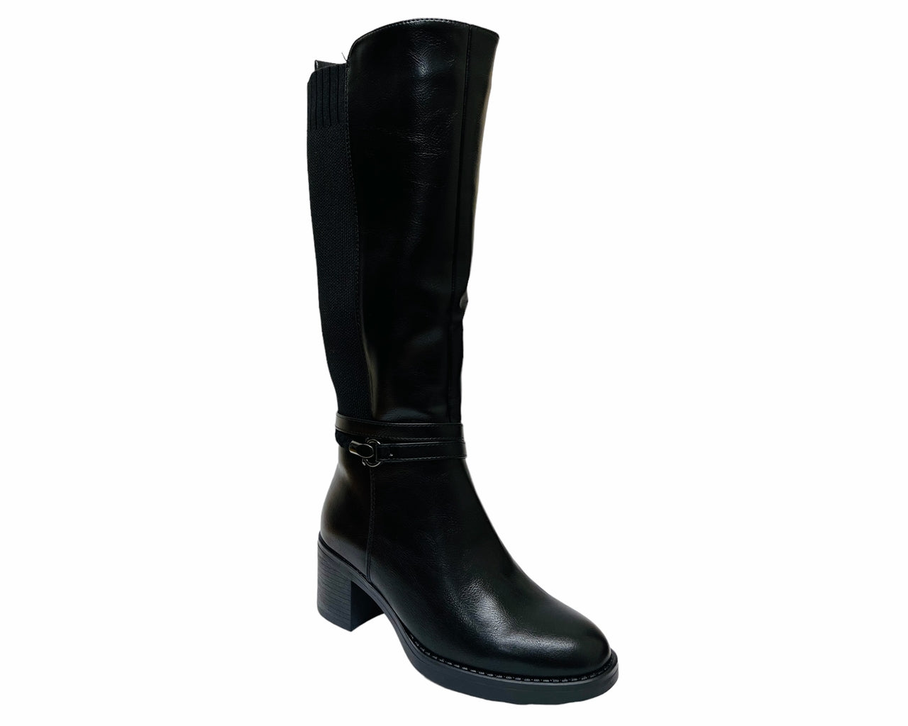 Women's Block Heel Knee High Faux Leather Boots