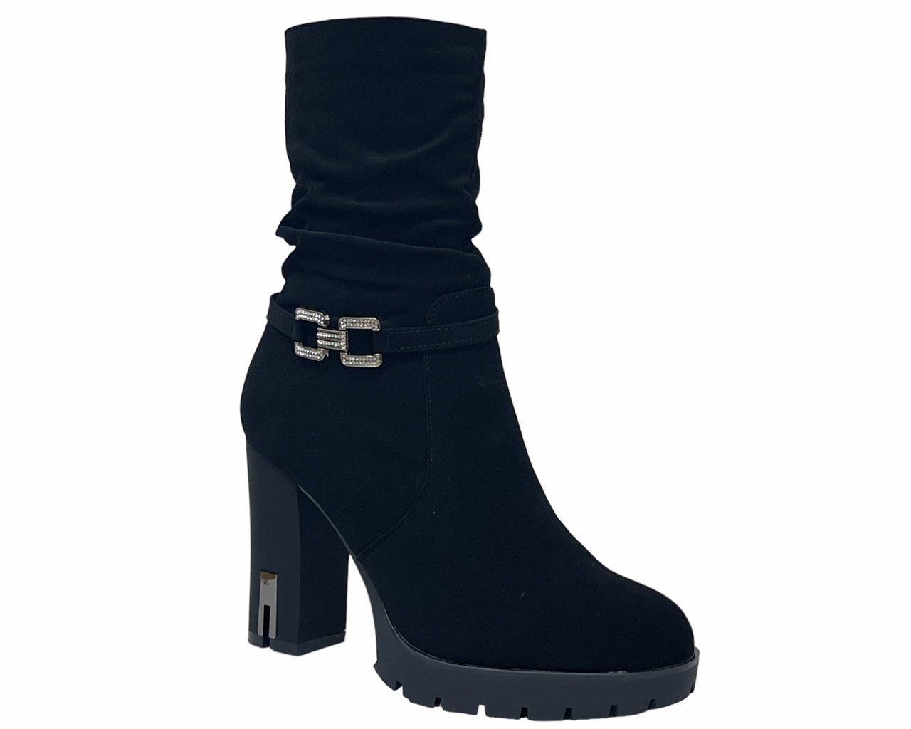 Women's Block Heels Zip Diamante Ankle Boots