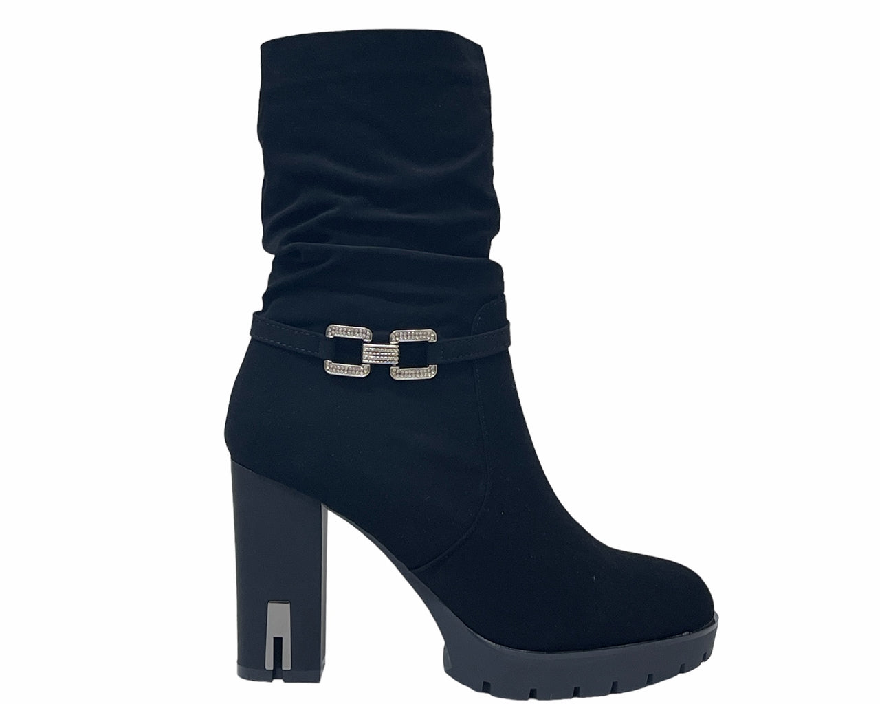 Women's Block Heels Zip Diamante Ankle Boots