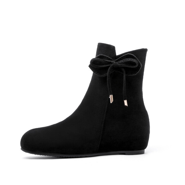 Women's Booties Bows Side Zippers Inside Heighten Short Boots