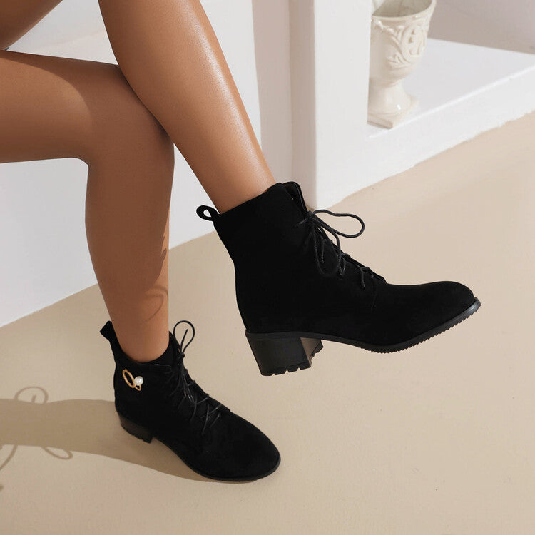 Women's Booties Flock Lace Up Block Heel Ankle Boots