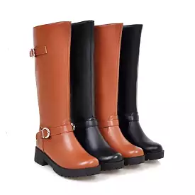 Women's Buckles Belts Mid Calf Boots