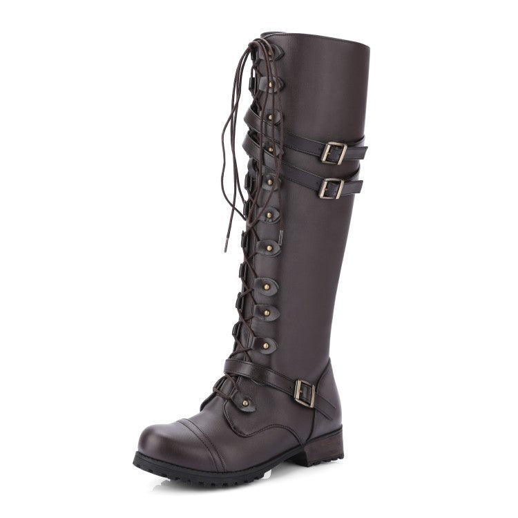 Women's Crossed Lace Up Puppy Heel Knee High Boots