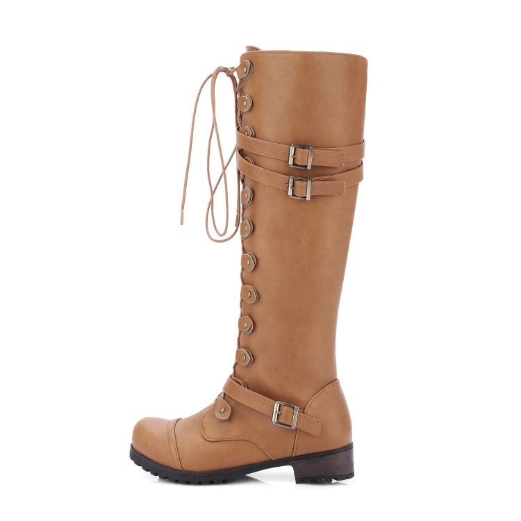 Women's Crossed Lace Up Puppy Heel Knee High Boots