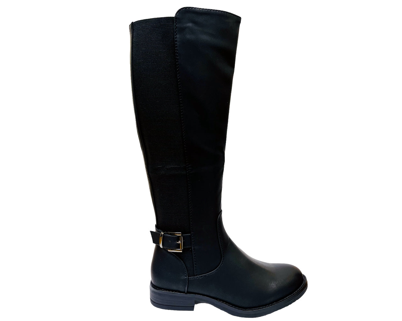 Women's Faux Leather Flat Sole Knee High Boots Black