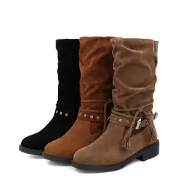 Women's Flock Zipper Mid Calf Boots