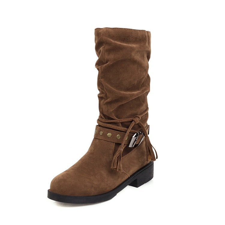 Women's Flock Zipper Mid Calf Boots