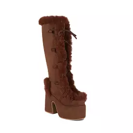 Women's Furry Chunky Heel Mid Calf Platform Boots