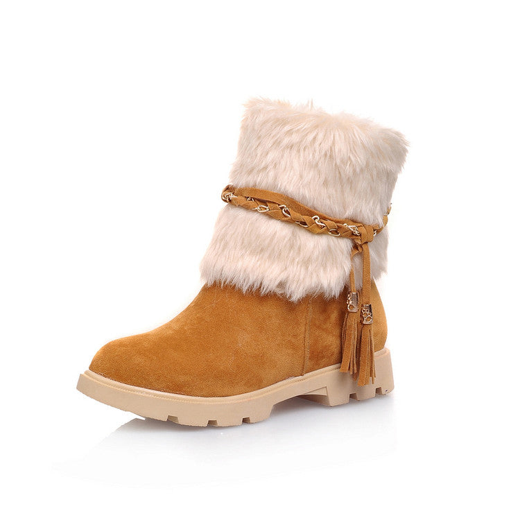 Women's Furry Metal Chains Tassel Short Boots