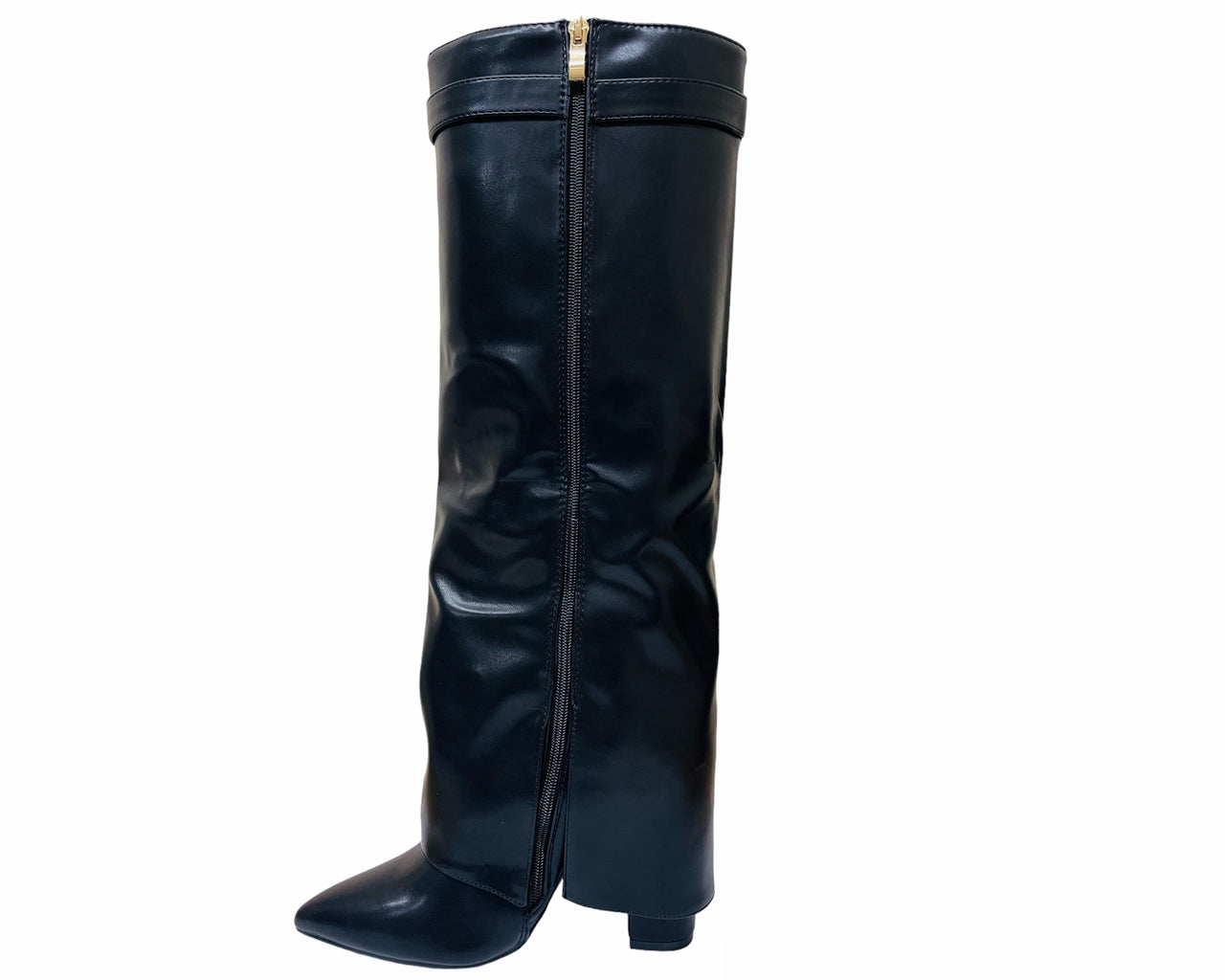 Women's Kneel High Fold Over Block Heel Boots