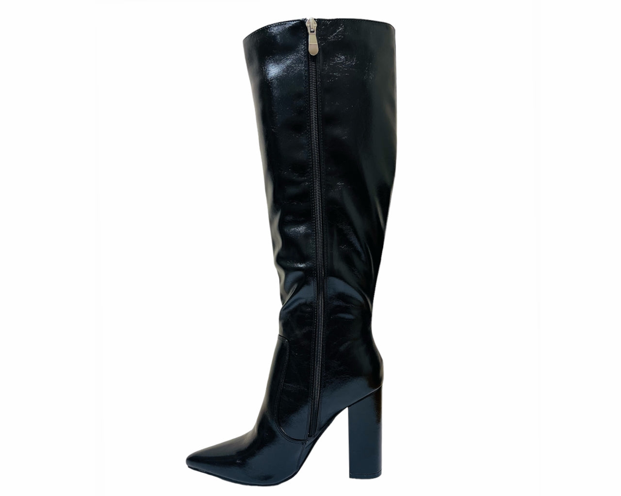 Women's Leather Look Metallic Knee High Boots