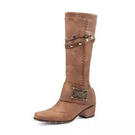 Women's Metal Rivets Puppy Heel Knee High Boots