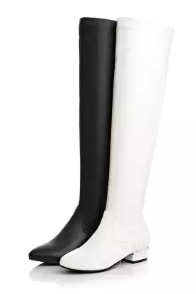 Women's Pu Leather Round Toe Inside Heighten Riding Over the Knee Boots