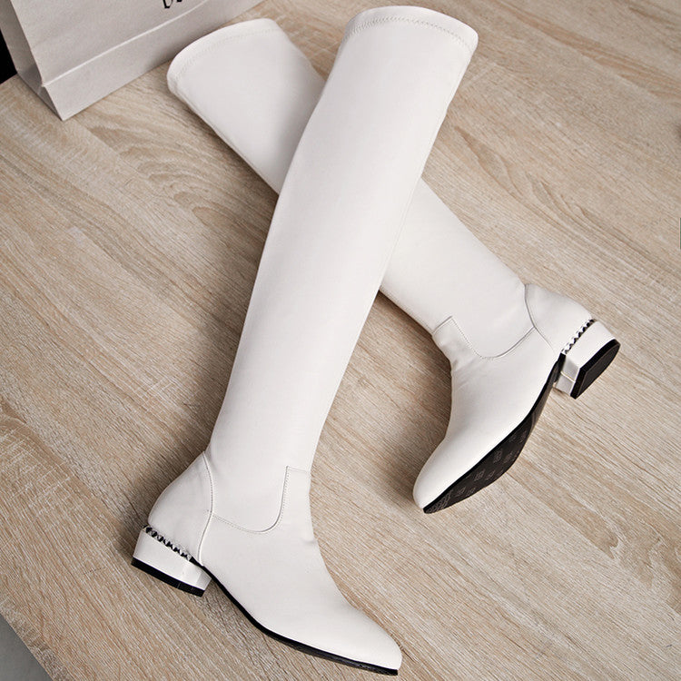 Women's Pu Leather Round Toe Inside Heighten Riding Over the Knee Boots