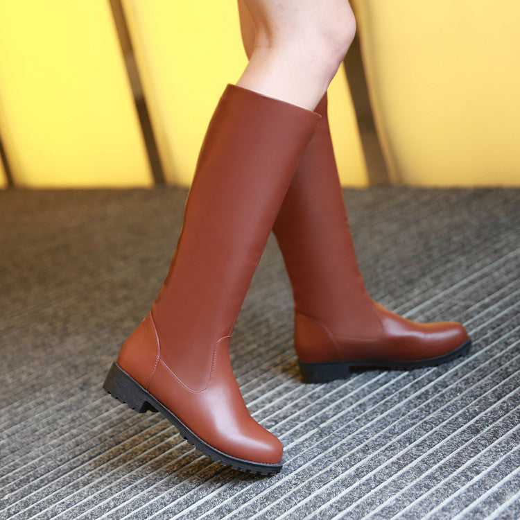 Women's Pu Leather Round Toe Platform Knee High Boots