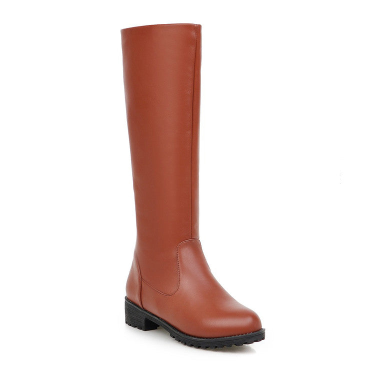 Women's Pu Leather Round Toe Platform Knee High Boots