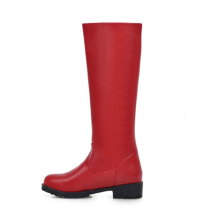 Women's Pu Leather Round Toe Platform Knee High Boots