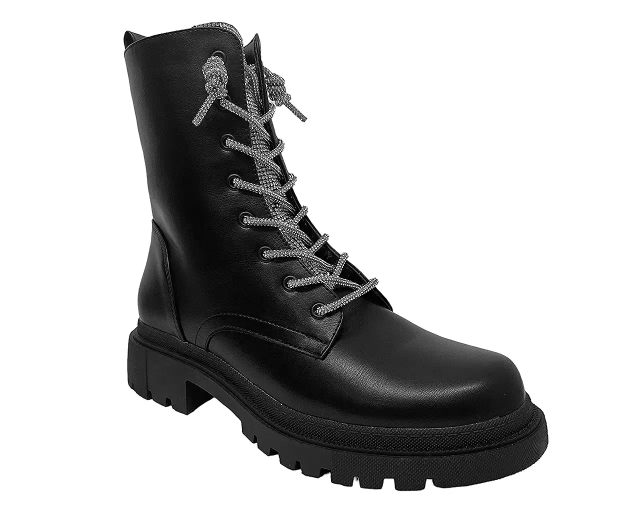 Women's Rhinestone Lace Up Combat Boots