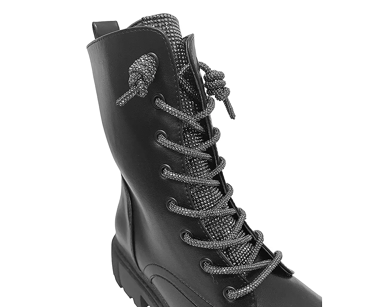 Women's Rhinestone Lace Up Combat Boots