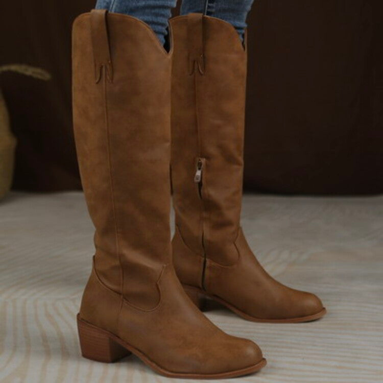 Women's Round Toe Cowboy Knight Boots