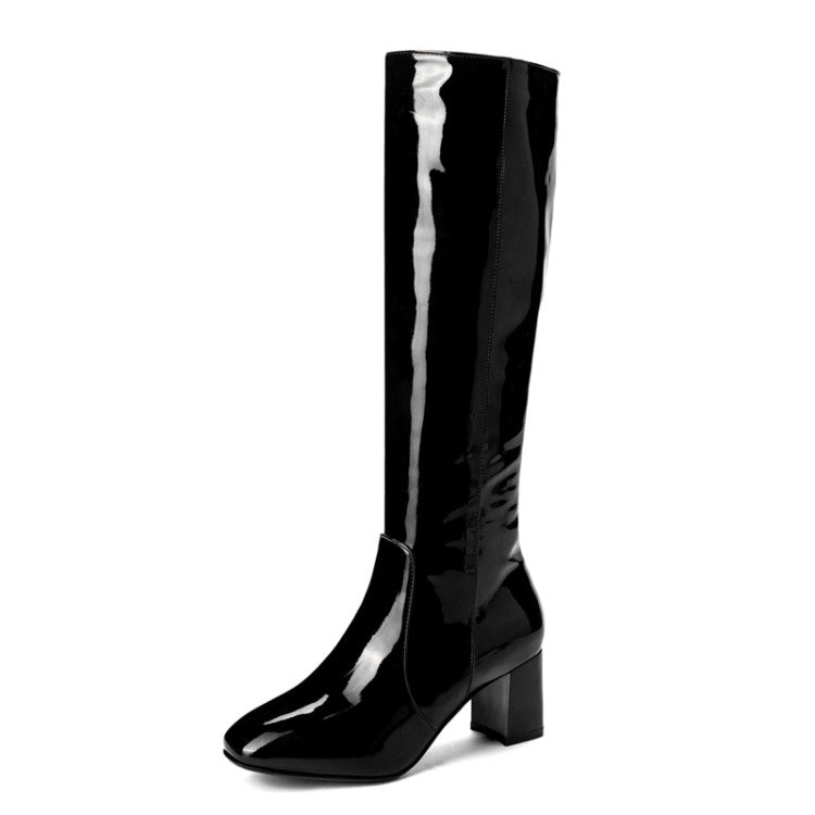 Women's Side Zippers Block Chunky Heel Knee High Boots