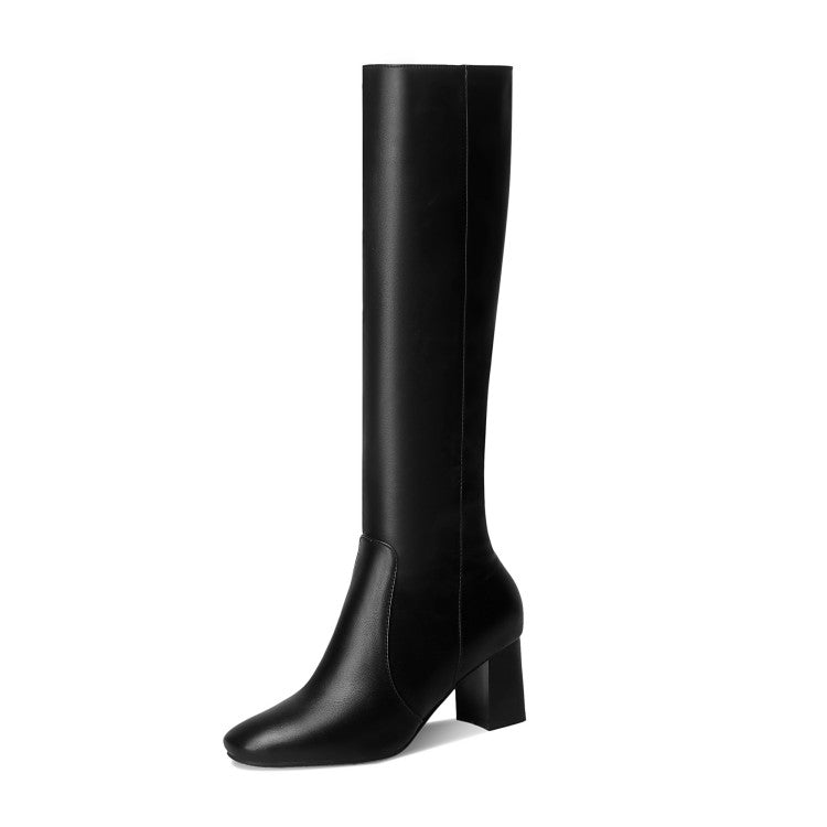 Women's Side Zippers Block Heel Platform Tall Boots