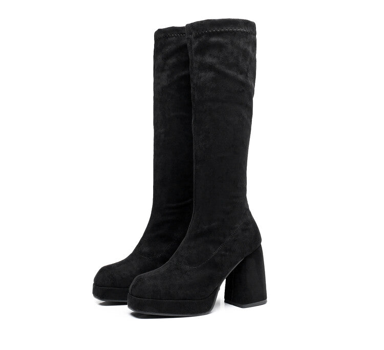 Women's
 Square Toe Over Knee Block Chunky Heel Platform Knee High Boots