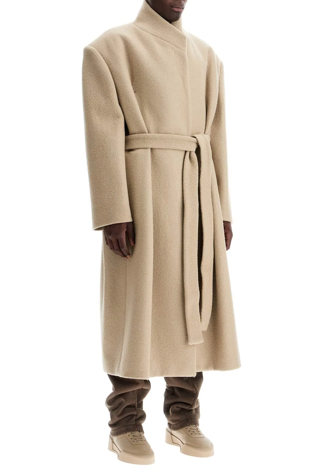 wool coat with high collar and boiled wool FG830 402CWO DUNE