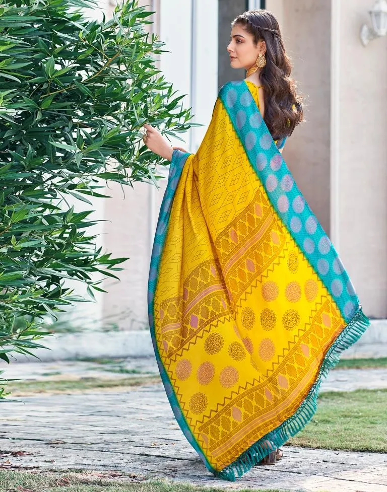 Yellow Cotton Printed Sarees