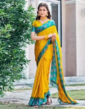 Yellow Cotton Printed Sarees