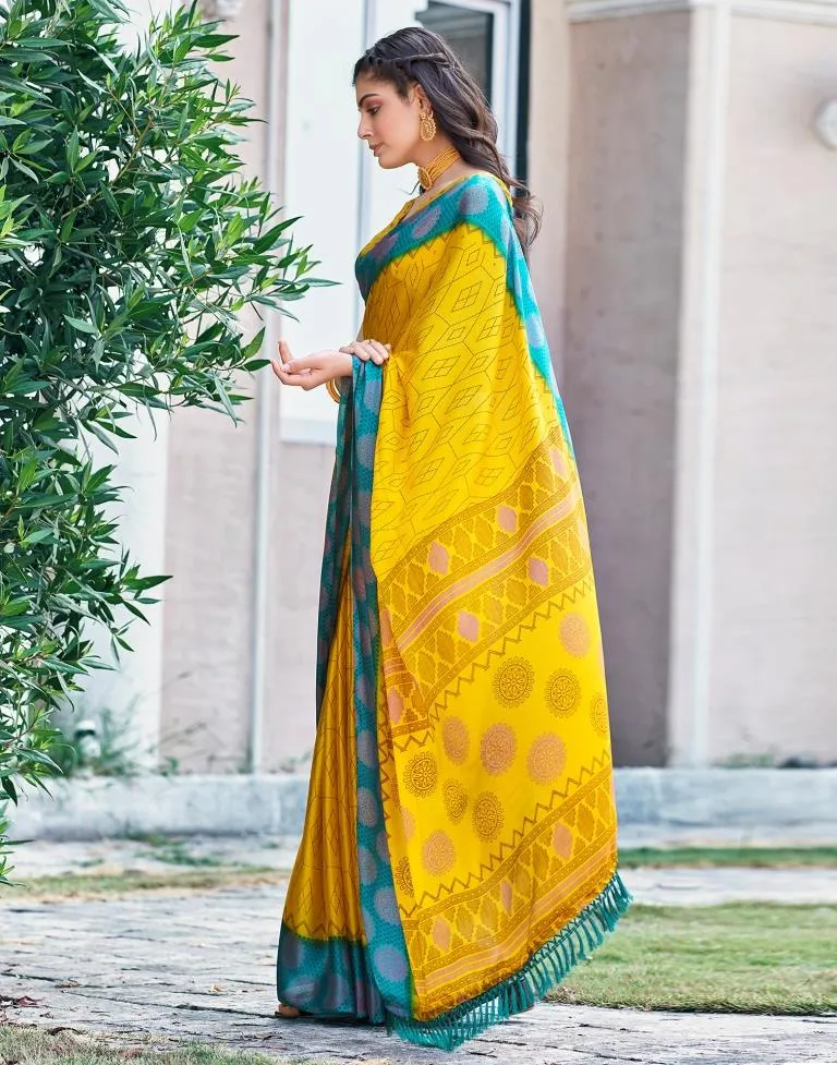 Yellow Cotton Printed Sarees