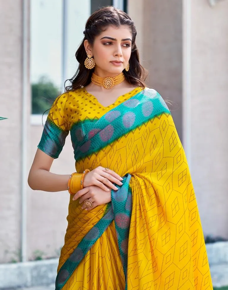 Yellow Cotton Printed Sarees