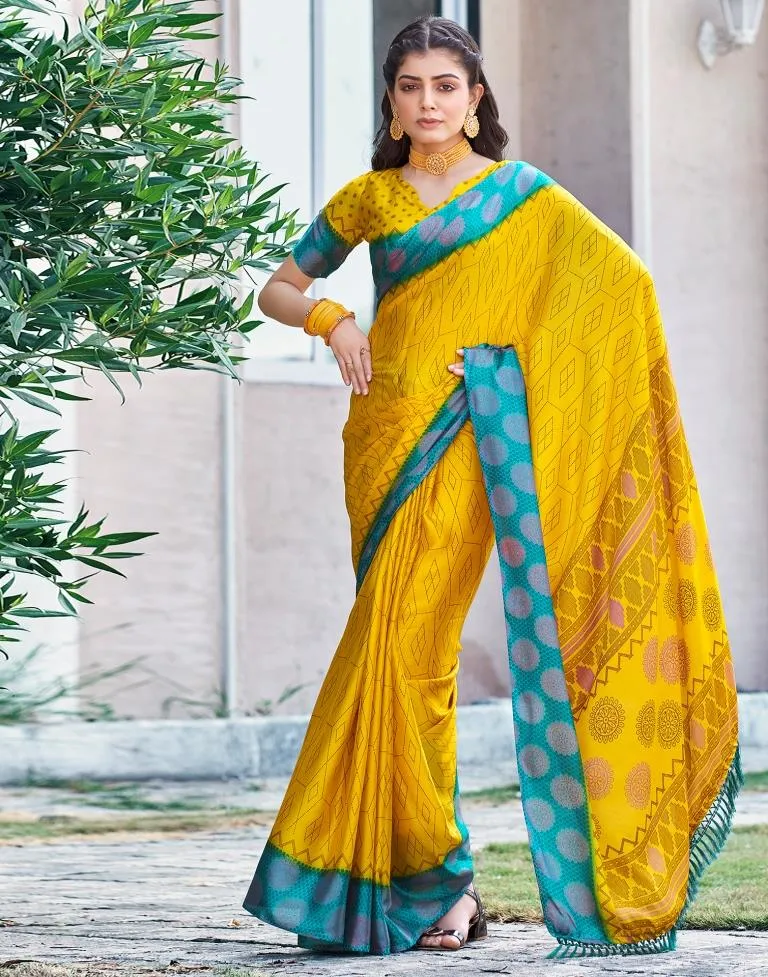 Yellow Cotton Printed Sarees